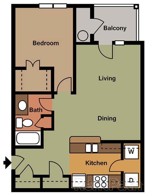 1 bedroom a bathroom floor plan at the Haven at Market Street Station, TN